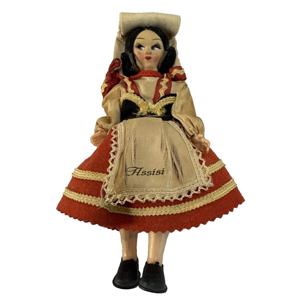 6” Vintage Doll - Italy Souvenir - Assisi - Apron And Dress